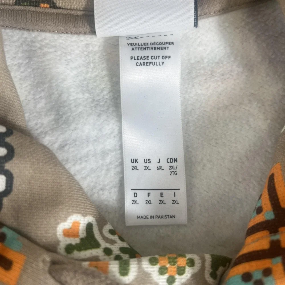Adidas Originals Hoodie Mens 2XL Beige‎ Trefoil Allover Graphic Tile Pullover